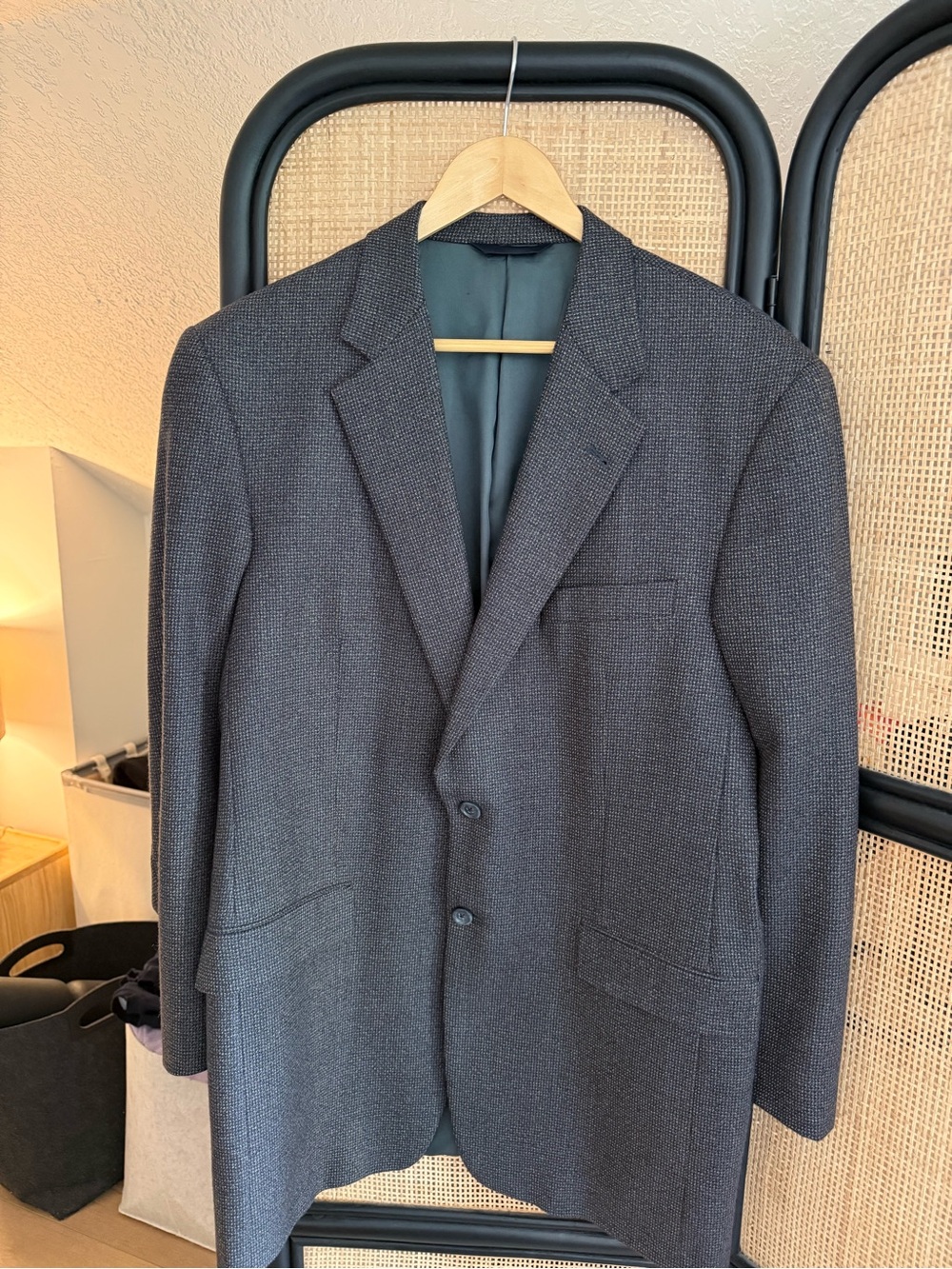 Burberry Men's Wool Single Breasted Brown Navy Blue Trench Blazer Large 42R